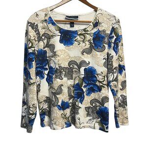Karen Scott Women's Petite PL Long Sleeve Floral Top Lightweight Business Casual